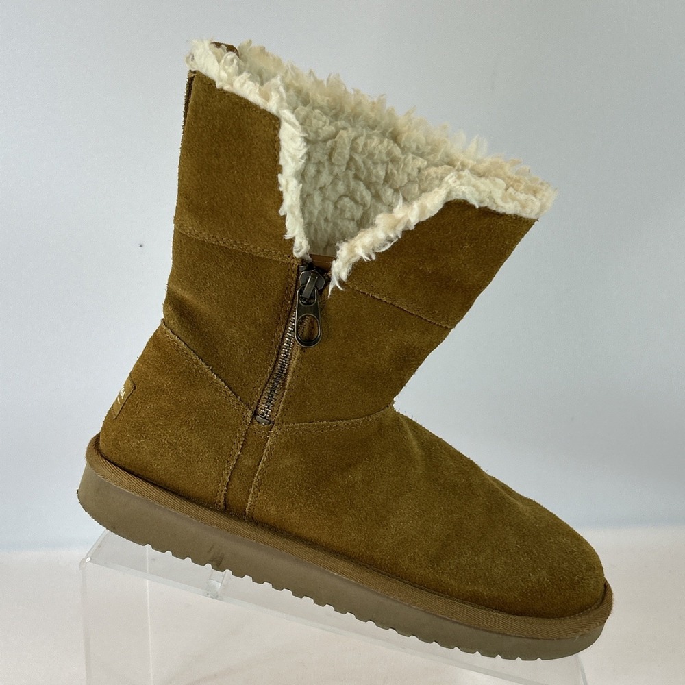 Koolaburra By UGG Aribel Short Boots Women's Sz 6 Chestnut Brown Suede Faux Fur